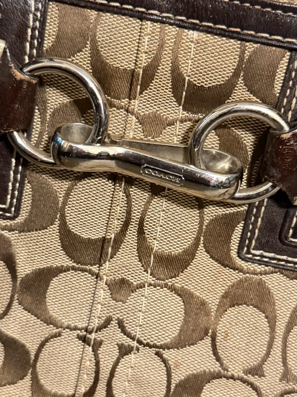 Coach Signature Jacquard Brown Leather Buckle Satchel Handbag Y2K Vintage